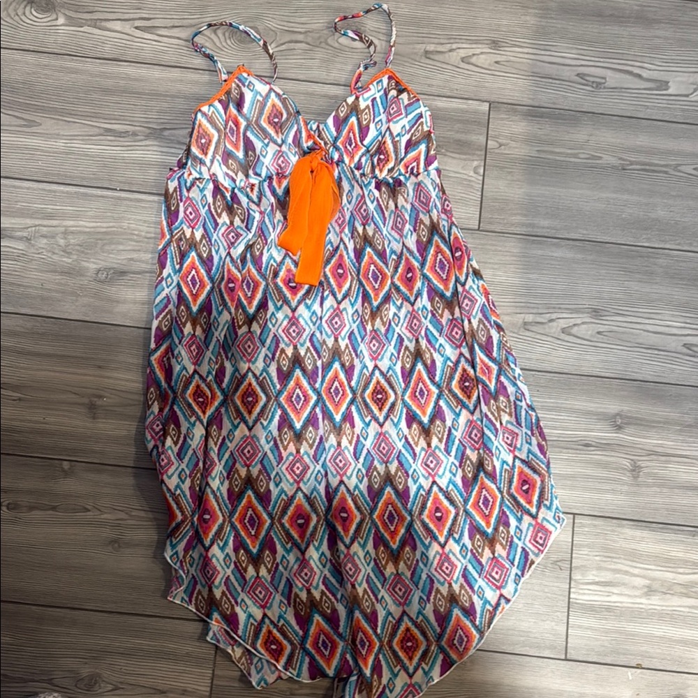 Orange and Blue Asymmetrical Sundress with Spaghetti Straps